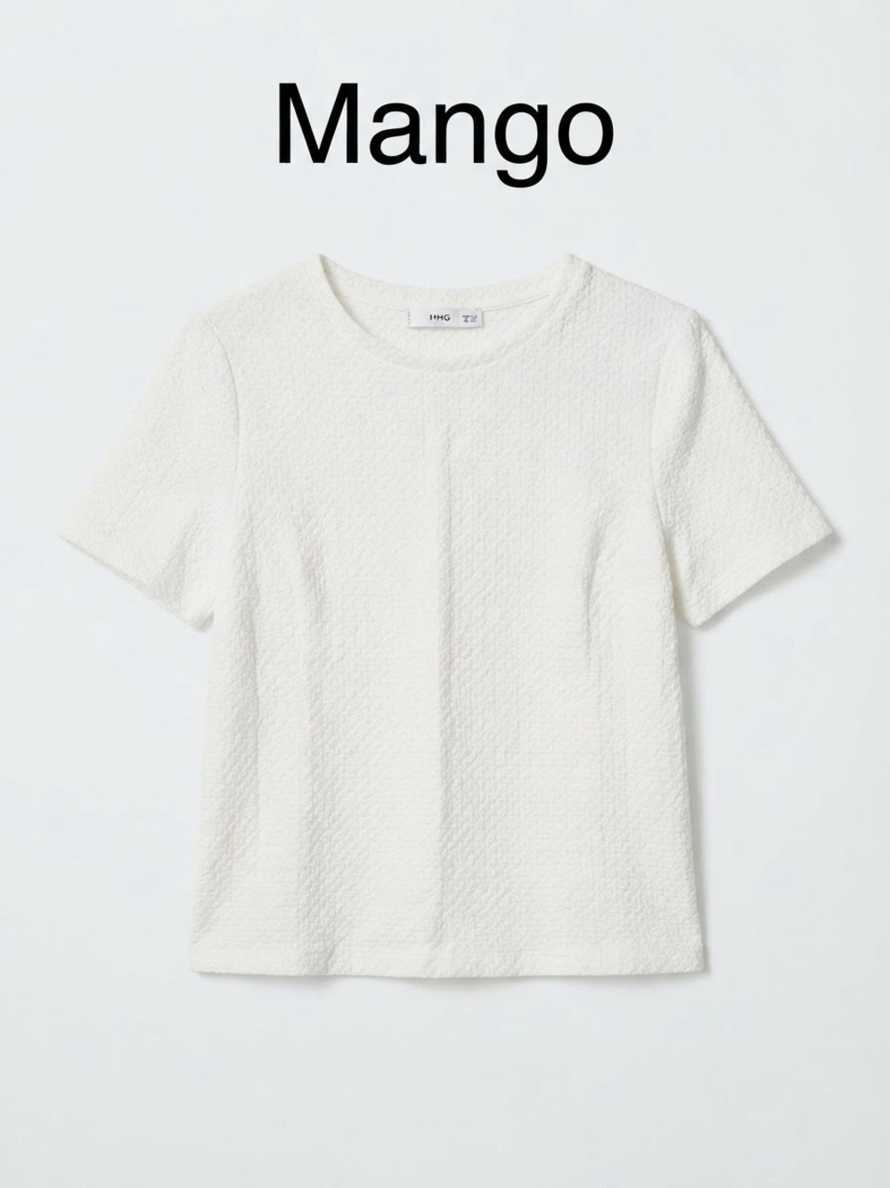 Mango Women's Textured Short Sleeve Top - Cream Size XL 0206